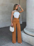 SC Metal Clasp Loose Straight Pants SH-391468