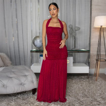 SC Halterneck Hot Drill Solid Color Maxi Dress CYA-902241