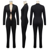SC Deep V Neck Long Sleeve Tight Jumpsuit YF-10978