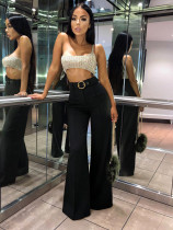SC High-waisted Metal Ring belt Wide Leg Pants SH-391471