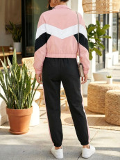 SC Color Block Long Sleeve Coat 2 Piece Pants Set SH-391459