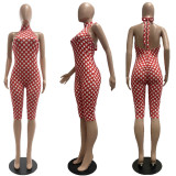SC Polka Dots Print Backless Jumpsuit CM-60313