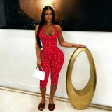 SC Polka Dots Print Halterneck Tie Up Seventh Jumpsuit TK-6350