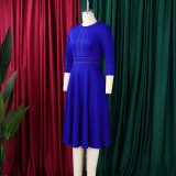 SC Plus Size Solid Color 3/4 Sleeve Midi Dress GCZF-8655