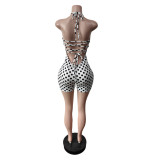 SC Polka Dots Print Backless Bandage Dress MEM-88689