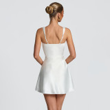 SC Square Neck Ruched Backless Mini Dress GYME-K6D00550A