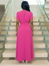 SC Short Sleeve Solid Color Belt Maxi Dress GYLY-11143