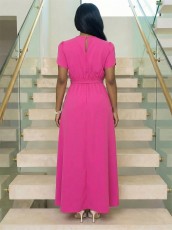 SC Short Sleeve Solid Color Belt Maxi Dress GYLY-11143