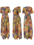 SC Mesh Print Short Sleeve Maxi Dress BMF-31272
