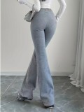 SC Drawstring Solid Color Micro Flare Pants GDYF-3455