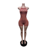 SC Polka Dots Print Backless Bandage Dress MEM-88689