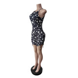 SC Print Sleeveless Drawstring Romper MEM-88686