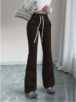 SC Drawstring Solid Color Micro Flare Pants GDYF-3455