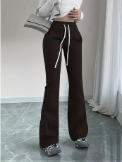 SC Drawstring Solid Color Micro Flare Pants GDYF-3455