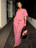 SC Short Sleeve Solid Color Tops Two Piece Pants Set MIL-L334