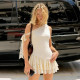 SC Lace Patchwork Slash Shoulder Irregular Mini Dress GPKJ-MR47894