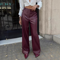 SC Solid Color PU Leather Causal Pants GPBY-SK9997
