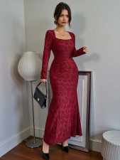 SC Long Sleeve Square Neck Lace Maxi Dress GZJF-ZJ10213