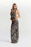 SC Zebra-print Sleeveless Halterneck Long Skirts Suit SHD-9965