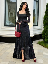 SC Mesh Jacquard Square Neck Irregular Long Dress GZJF-ZJ10212