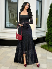 SC Mesh Jacquard Square Neck Irregular Long Dress GZJF-ZJ10212