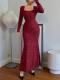 SC Long Sleeve Square Neck Lace Maxi Dress GZJF-ZJ10213