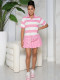 SC Color Block Stripe Tops Pleated Skirts Suit MIL-L348