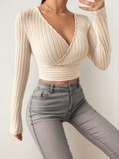 SC Deep V Neck Long Sleeve Tops GZJF-ZJ2663