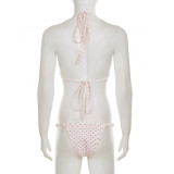 SC Polka Dots Print Tie Up Bikinis 3 Piece Swimsuit GPKJ-MR47020
