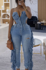 SC Fashion Denim Tassel Sling Jumpsuit NYF-8206