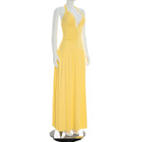 SC Solid Color Halterneck V Neck Split Maxi Dress GSZM-J26DS080
