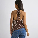 SC Polka Dots Print Halterneck Backless Tops GSBW-J26TP107
