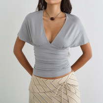 SC Deep V Neck Bat Sleeve T Shirt GSBW-C26TP096