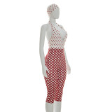 SC Polka Dot Print Halterneck Backless Seventh Jumpsuit MXBF-J26JP055