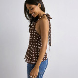 SC Polka Dots Print Halterneck Backless Tops GSBW-J26TP107