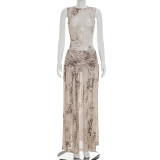 SC Snake Print Sleeveless Bodysuit Split Long Skirt 2 Piece Set GSZM-J26ST091