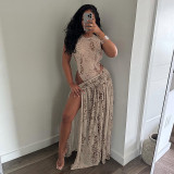 SC Snake Print Sleeveless Bodysuit Split Long Skirt 2 Piece Set GSZM-J26ST091