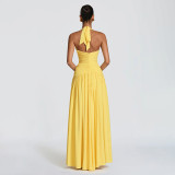 SC Solid Color Halterneck V Neck Split Maxi Dress GSZM-J26DS080