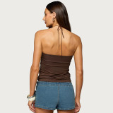 SC Solid Color Halterneck Ruched Tops GSBW-J26TP075