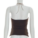 SC Solid Color Halterneck Ruched Tops GSBW-J26TP075