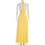 SC Solid Color Halterneck V Neck Split Maxi Dress GSZM-J26DS080