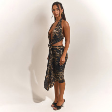 SC Leopard Print Sleeveless Backless Top Seventh Pants Suit GSZM-C26ST054