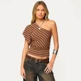 SC Stripe Print Slash Shoulder T Shirt GSBW-J26TP083