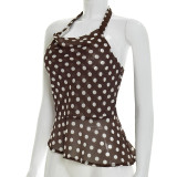 SC Polka Dots Print Halterneck Backless Tops GSBW-J26TP107