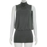 SC Solid Color Sleeveless Hollow Out Mini Dress GSZM-C26DS092
