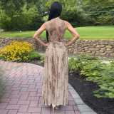 SC Snake Print Sleeveless Bodysuit Split Long Skirt 2 Piece Set GSZM-J26ST091