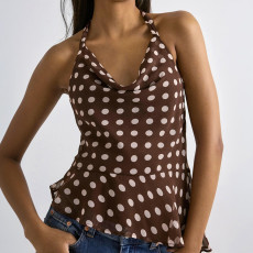 SC Polka Dots Print Halterneck Backless Tops GSBW-J26TP107