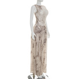 SC Snake Print Sleeveless Bodysuit Split Long Skirt 2 Piece Set GSZM-J26ST091
