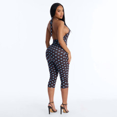 SC Polka Dots Print Halterneck Backless Seventh Jumpsuit MXBF-J26JP088