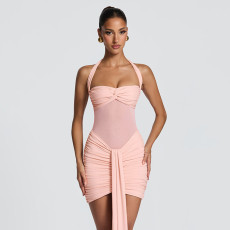 SC Mesh Halterneck Ruched Mini Dress GSZM-D26DS054